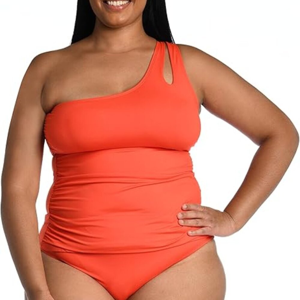 La Blanca Island Goddess One Shoulder Keyhole Tankini Swimsuit Set Paprika 2Pcs